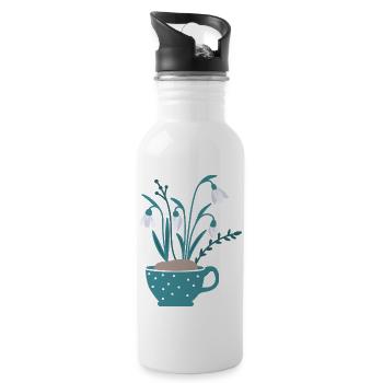 Schneeglöckchen in Tasse, farbig - Trinkflasche mit integriertem Trinkhalm - Weiß - Rechts