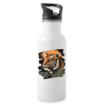 Tiger Retro - Trinkflasche mit integriertem Trinkhalm - Weiß - Rechts