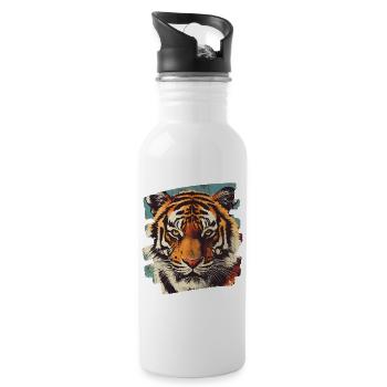 Tiger Retro - Trinkflasche mit integriertem Trinkhalm - Weiß - Rechts