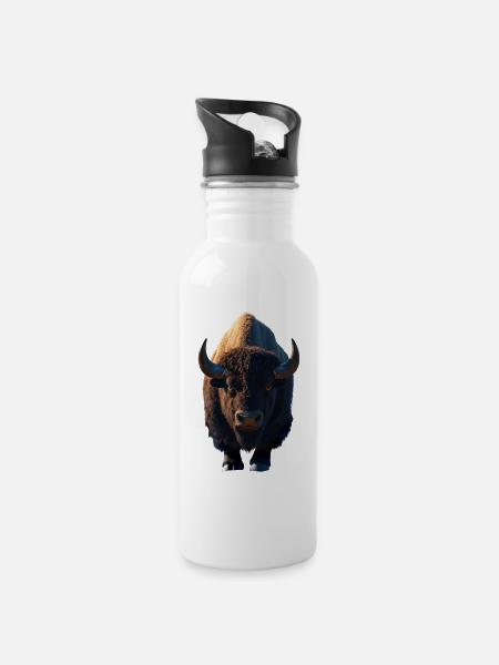 Bison Wisent Wildrind Buffalo Amerikanischer Bison - Trinkflasche mit integriertem Trinkhalm - Weiß