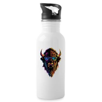 Bison, Bison, Wild Cattle, Buffalo, American Bison - Water bottle with straw - white - Right