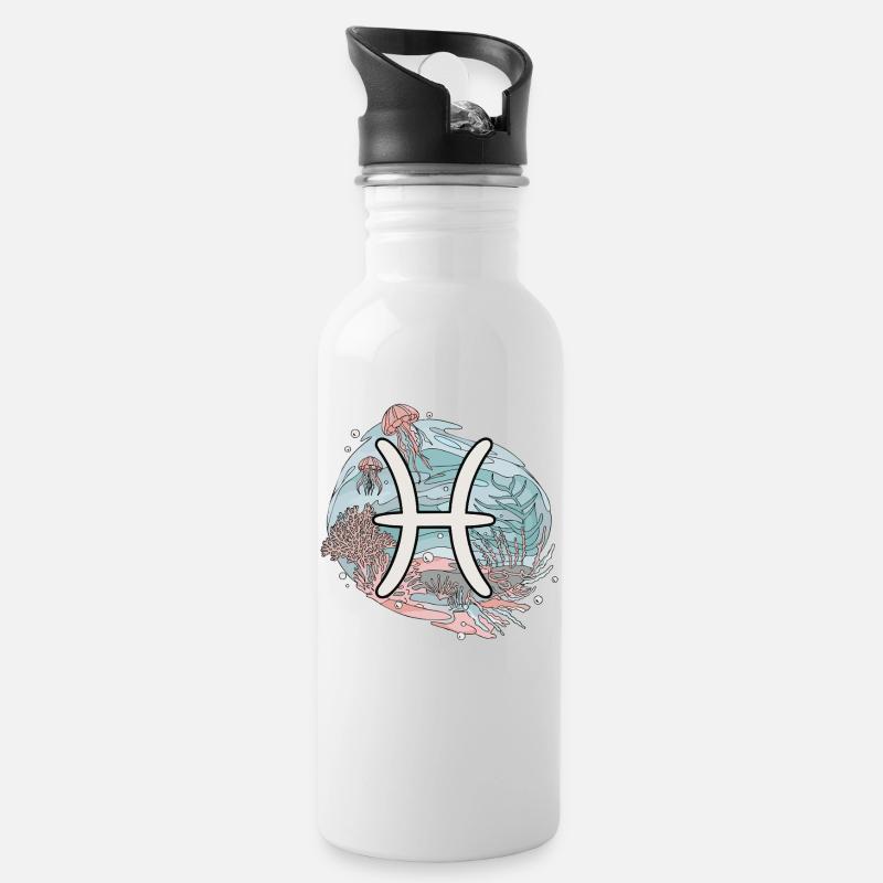 Fische Sternzeichen - Unterwasser Astrologie - Trinkflasche mit integriertem Trinkhalm - Weiß
