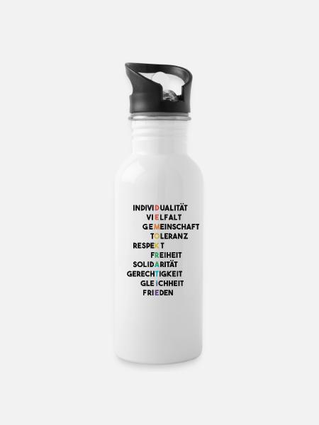 Demokratie LGBTQ - Vielfalt, Toleranz, Frieden - Trinkflasche mit integriertem Trinkhalm - Weiß
