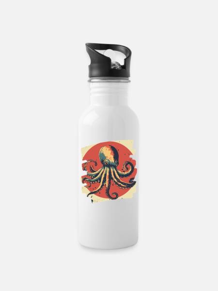 Kraken Oktopus - Trinkflasche mit integriertem Trinkhalm - Weiß