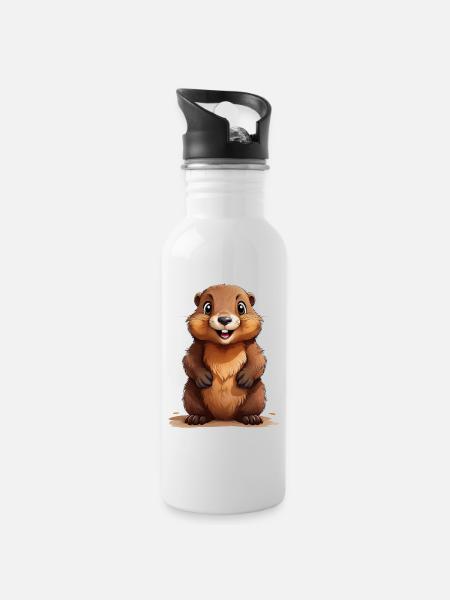 Marmotte mignonne - Gourde avec paille intégrée - blanc