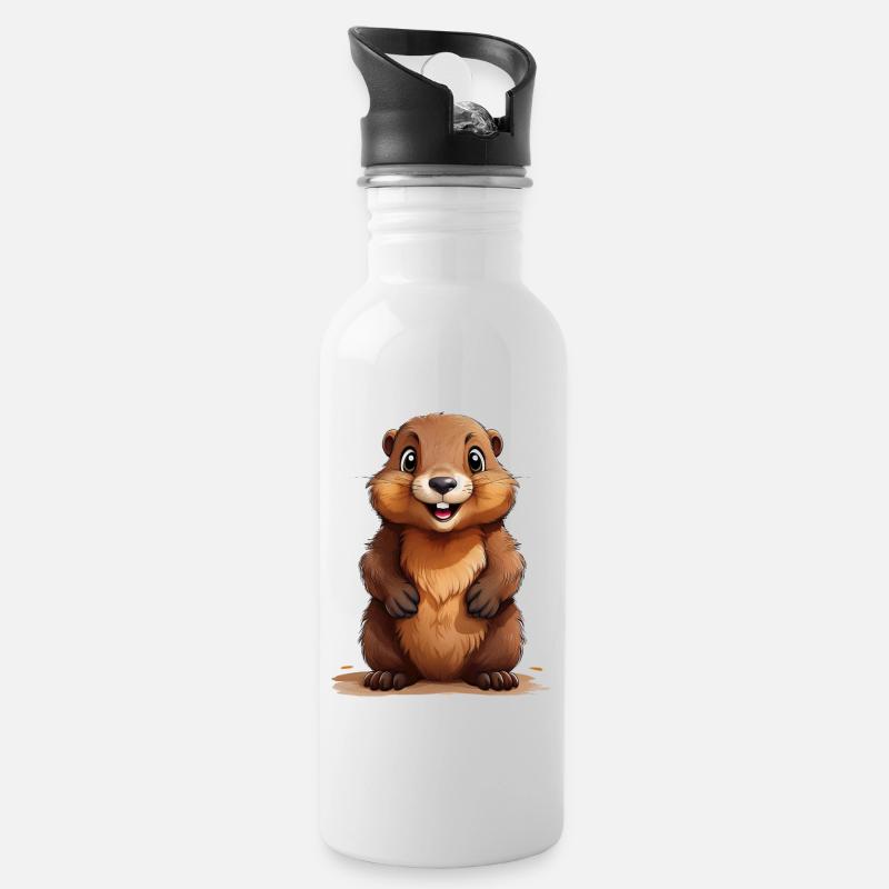 Marmotte mignonne - Gourde avec paille intégrée - blanc