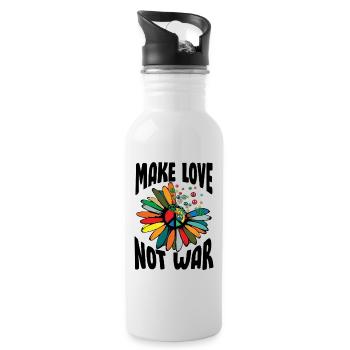 Make Love Not War Flower Power Hippie - Water bottle with straw - white - Right