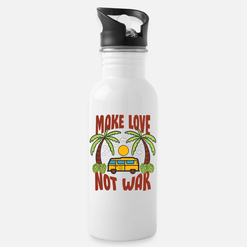 Make Love Not War Flowerpower Hippie - Trinkflasche mit integriertem Trinkhalm - Weiß