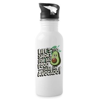 Das Leben ist zu kurz für schlechtes Essen | Avocado Geschenk - Trinkflasche mit integriertem Trinkhalm - Weiß - Rechts