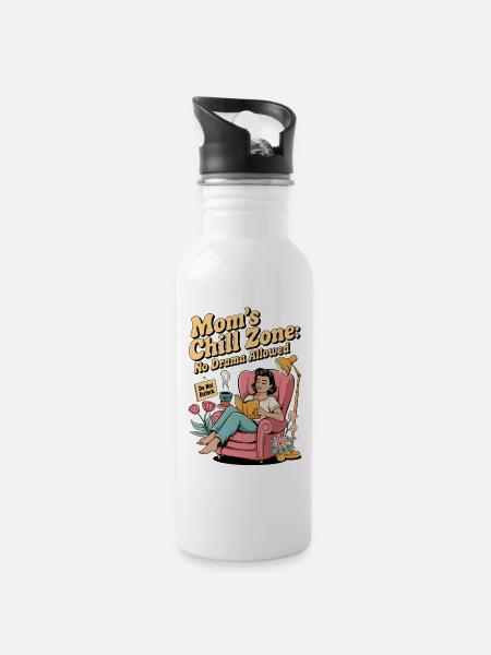 Mamas Chill Zone Hemd | Kein Drama erlaubt - Trinkflasche mit integriertem Trinkhalm - Weiß