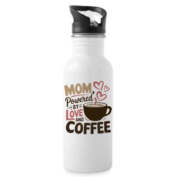 Mama Angetrieben von Liebe und Kaffee | Lustiges Hemd - Trinkflasche mit integriertem Trinkhalm - Weiß - Rechts