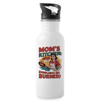 Mom's Kitchen Shirt | Open 24/7 Funny Design - Water bottle with straw - white - Right