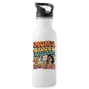 Mom's Groovy Wisdom Funny Retro Gift - Water bottle with straw - white - Right