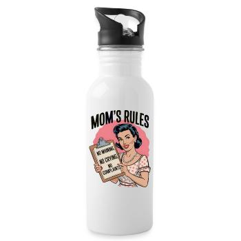 Mom's Rules Shirt | Funny Retro Design - Water bottle with straw - white - Right