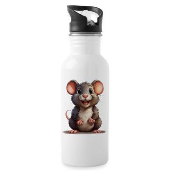 Ratte oder Maus - Trinkflasche mit integriertem Trinkhalm - Weiß - Rechts