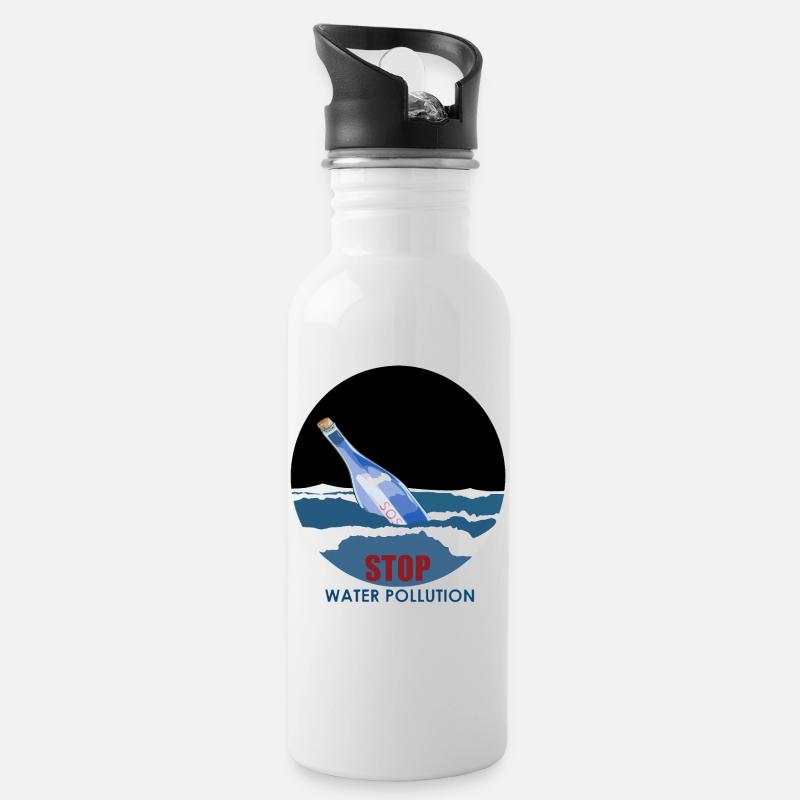 Stop water pollution - Water bottle with straw - white