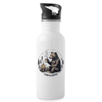 Camping Camper Coffee Campfire Bear Campsite - Water bottle with straw - white - Right