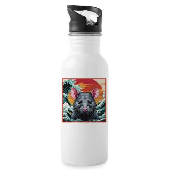 Ratte in der Welle - Trinkflasche mit integriertem Trinkhalm - Weiß - Rechts