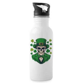 St. Patrick's Day skeleton in suit - Water bottle with straw - white - Right