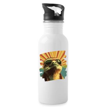Faultier Retro - Trinkflasche mit integriertem Trinkhalm - Weiß - Rechts