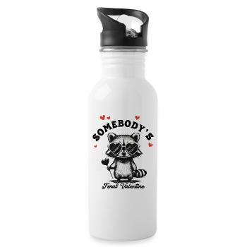 Wild Raccoon Valentine's Day Heart In Love Funny - Water bottle with straw - white - Right