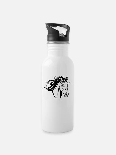Pferde Liebhaber Pferdeporträt - Trinkflasche mit integriertem Trinkhalm - Weiß