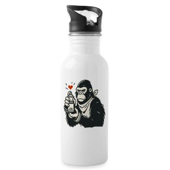 Graffiti Street Art Gorille avec Bombe aérosol - Gourde avec paille intégrée - blanc - Droite
