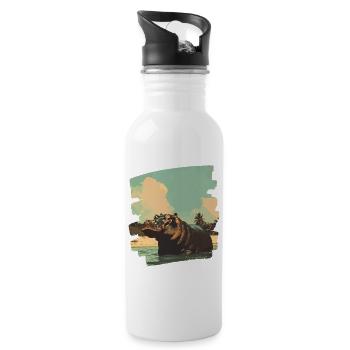 Nilpferd Retro - Trinkflasche mit integriertem Trinkhalm - Weiß - Rechts