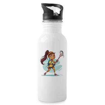 Cartoon Lacrosse Girl - Water bottle with straw - white - Right