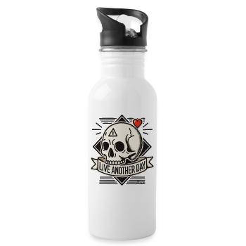 Skull with Heart: Live Another Day - Water bottle with straw - white - Right