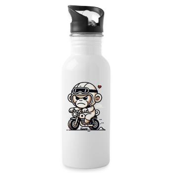 Kleiner Biker-Affe auf kleinem Motorrad - Trinkflasche mit integriertem Trinkhalm - Weiß - Rechts