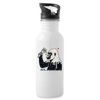 Gorilla Künstler, Kund mit Pinsel und Farbe - Trinkflasche mit integriertem Trinkhalm - Weiß - Rechts