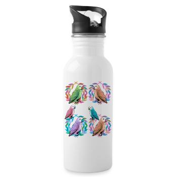 Vogel Vögel Papagei Papageien Lorbeerkranz - Trinkflasche mit integriertem Trinkhalm - Weiß - Rechts