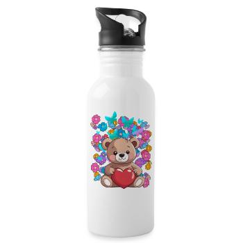 Valentine's Day Teddy Heru Teddy Bear Bear Child - Water bottle with straw - white - Right