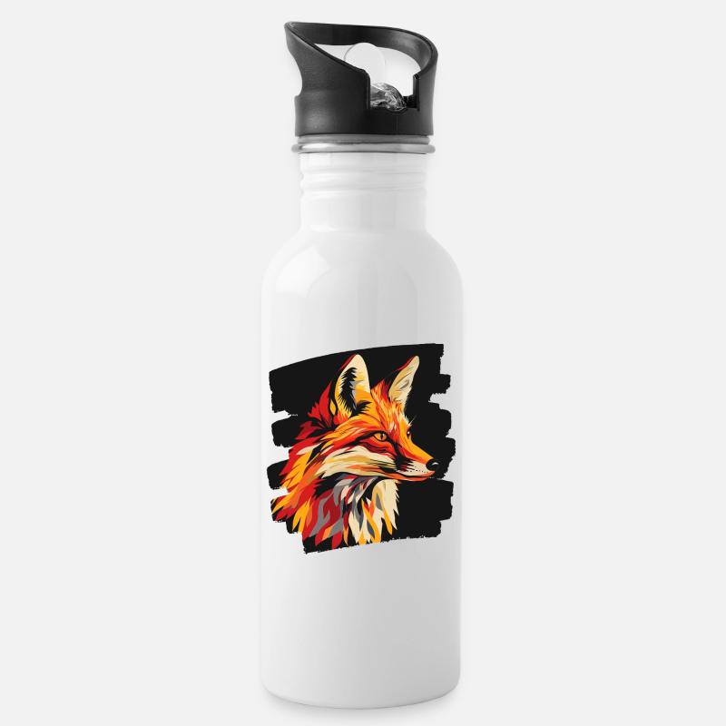 Fuchs Kunst - Trinkflasche mit integriertem Trinkhalm - Weiß