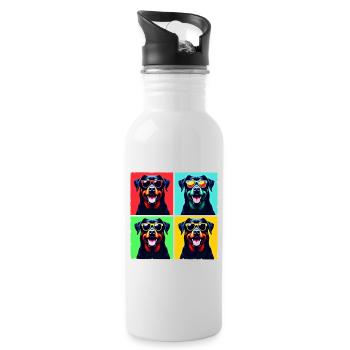 Rottie Pop Art, Bubba, Bear, Big Guy, Fuzzball - Water bottle with straw - white - Right