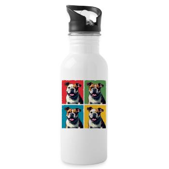 Pop Art Bulldogge, Blasen, Pfannkuchen, Chonk, Knabbereien - Trinkflasche mit integriertem Trinkhalm - Weiß - Rechts