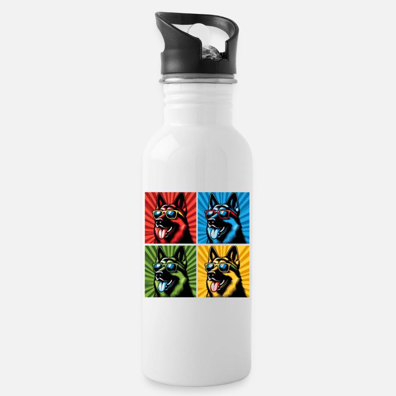 Schäfer Pop Art Bär, Teddy, Keks, Waffeln - Trinkflasche mit integriertem Trinkhalm - Weiß