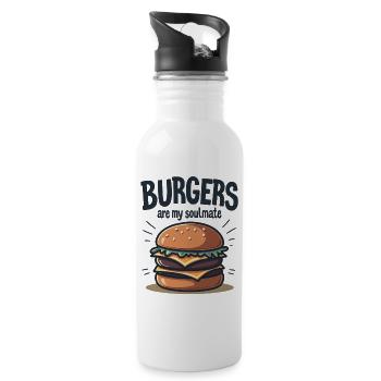 Burgers are my Soulmate Hamburger Fast Food - Trinkflasche mit integriertem Trinkhalm - Weiß - Rechts