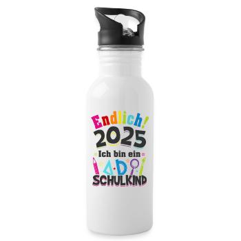 Schulkind 2025 Erstklässler Einschulung Geschenk - Trinkflasche mit integriertem Trinkhalm - Weiß - Rechts