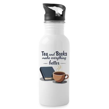 Tea and Books Spruch Zitat - Trinkflasche mit integriertem Trinkhalm - Weiß - Rechts