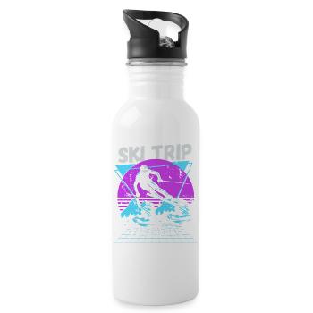 Retro Ski Trip Neon Graphic - Water bottle with straw - white - Right