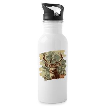 Deer with antlers - Water bottle with straw - white - Right