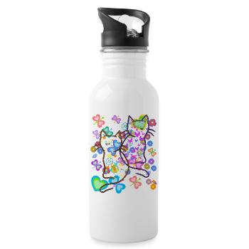 Cats Spring Summer Cat Kids Heart 80s 90s - Water bottle with straw - white - Right