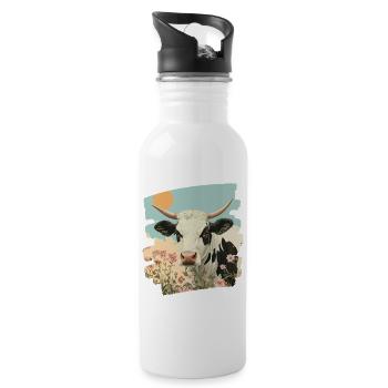 Kuh Bauer - Trinkflasche mit integriertem Trinkhalm - Weiß - Rechts