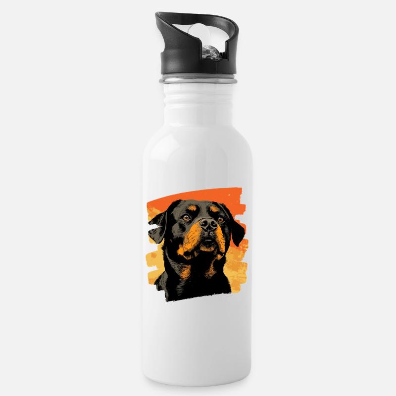 Rottweiler - Trinkflasche mit integriertem Trinkhalm - Weiß
