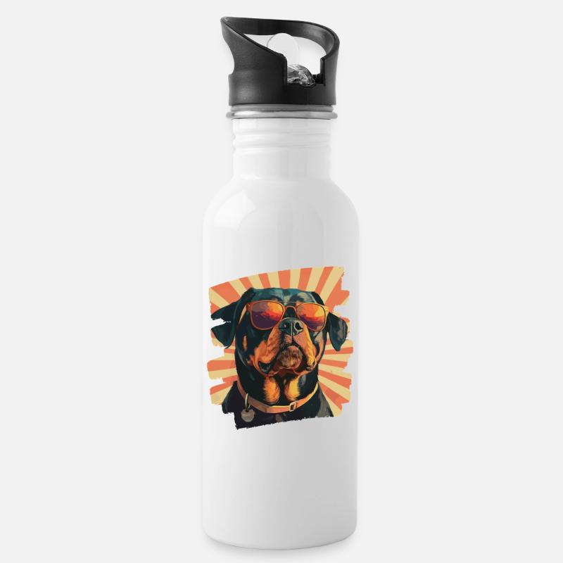 Rottweiler - Trinkflasche mit integriertem Trinkhalm - Weiß