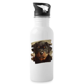 Rottweiler - Trinkflasche mit integriertem Trinkhalm - Weiß - Rechts