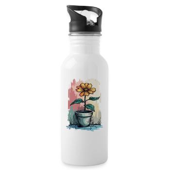 Blooming Beauty – Vintage Floral Motif Floral Top - Water bottle with straw - white - Right