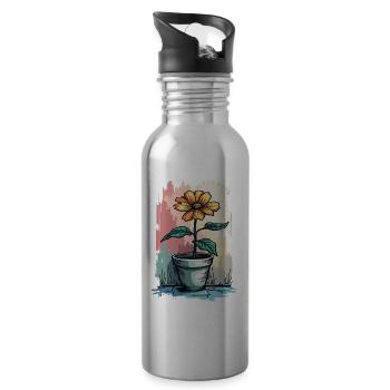 Blühende Schönheit – Vintage Blumenmotiv Blumentop - Trinkflasche mit integriertem Trinkhalm - Lightsilver - Rechts